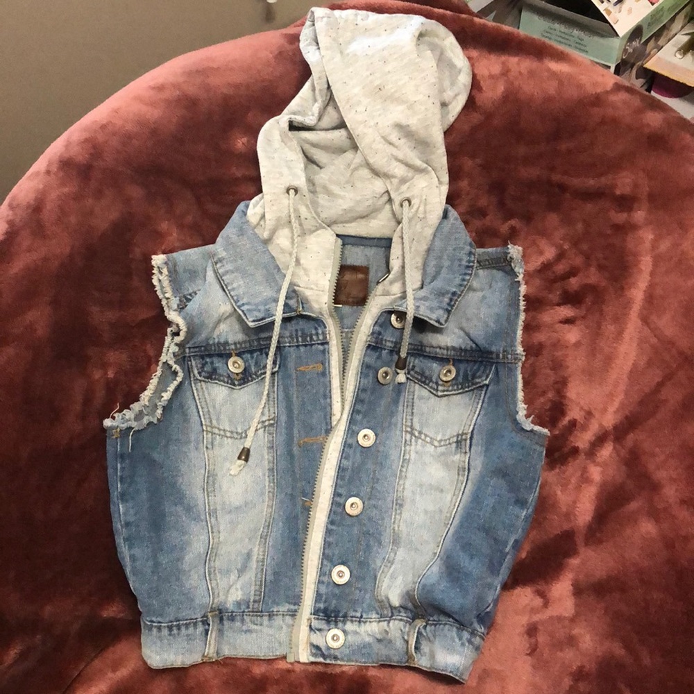 Denim Vest with hood